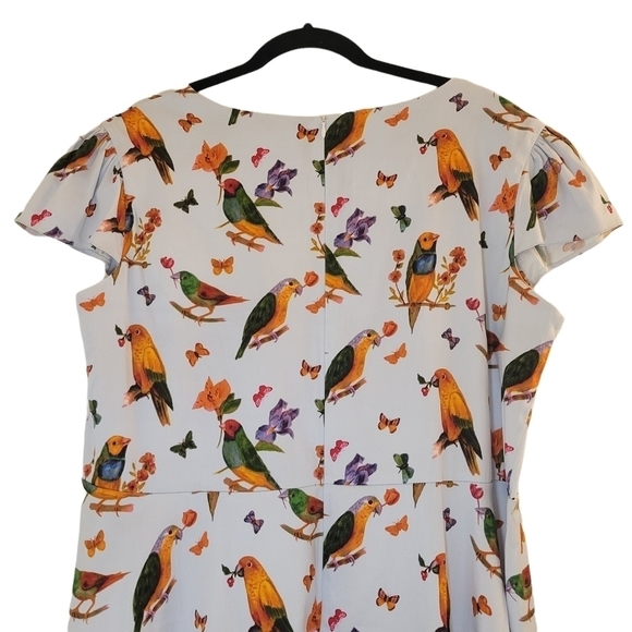 Lady Voluptuous ( Lady V) Vintage Inspired Birds & Butterfly Print Midi Length - Picture 12 of 13